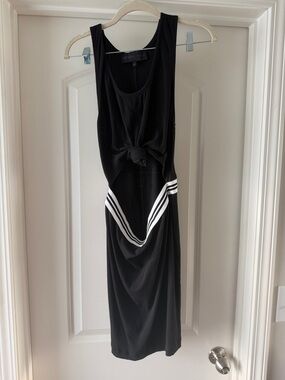 Kendall & Kylie Black Midi Dress with White Stripes